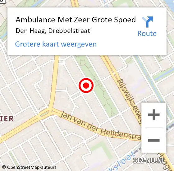 Locatie op kaart van de 112 melding: Ambulance Met Zeer Grote Spoed Naar Den Haag, Drebbelstraat op 22 juni 2024 20:11