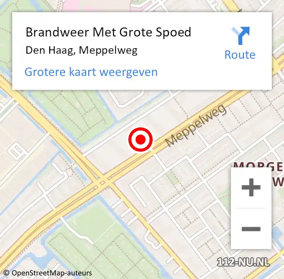 Locatie op kaart van de 112 melding: Brandweer Met Grote Spoed Naar Den Haag, Meppelweg op 22 juni 2024 20:12