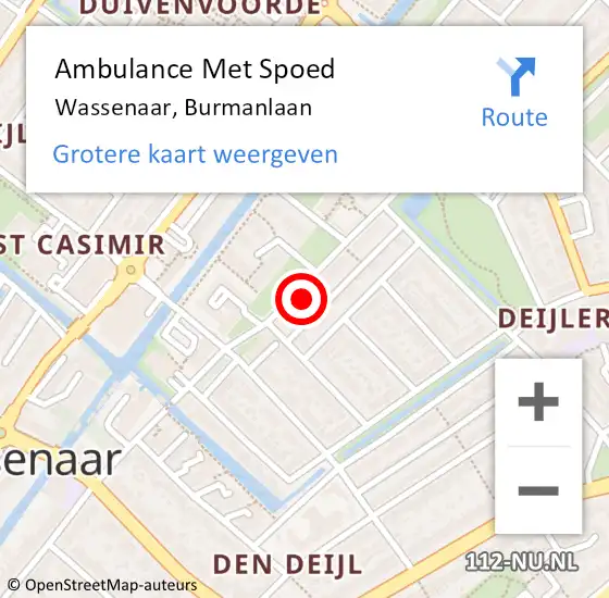 Locatie op kaart van de 112 melding: Ambulance Met Spoed Naar Wassenaar, Burmanlaan op 22 juni 2024 20:14