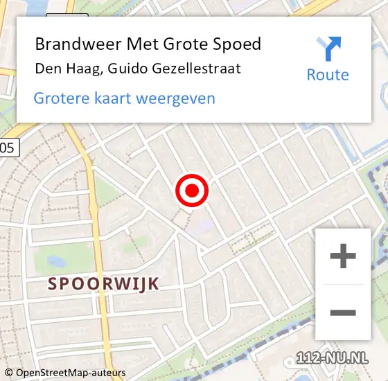 Locatie op kaart van de 112 melding: Brandweer Met Grote Spoed Naar Den Haag, Guido Gezellestraat op 22 juni 2024 20:19