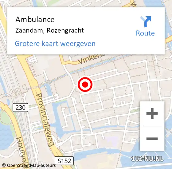 Locatie op kaart van de 112 melding: Ambulance Zaandam, Rozengracht op 22 juni 2024 20:28