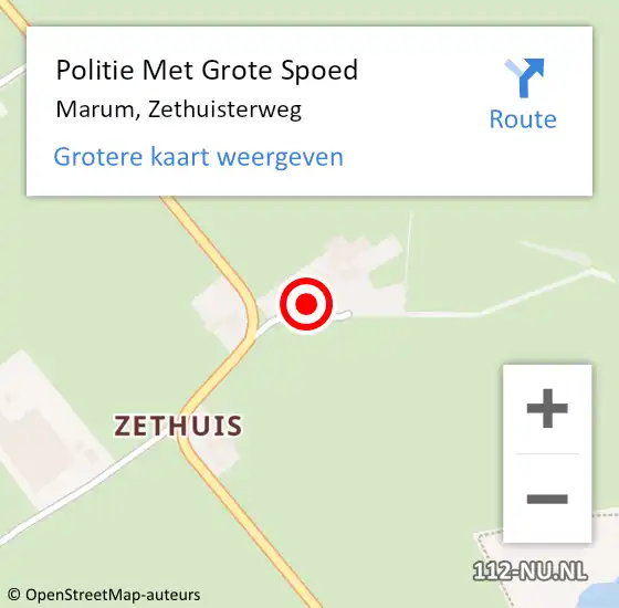 Locatie op kaart van de 112 melding: Politie Met Grote Spoed Naar Marum, Zethuisterweg op 22 juni 2024 20:31