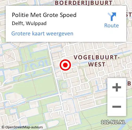 Locatie op kaart van de 112 melding: Politie Met Grote Spoed Naar Delft, Wulppad op 22 juni 2024 20:45