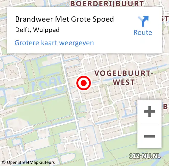 Locatie op kaart van de 112 melding: Brandweer Met Grote Spoed Naar Delft, Wulppad op 22 juni 2024 20:45