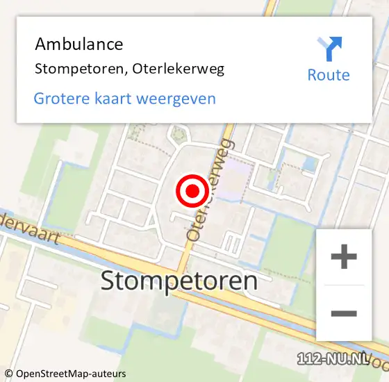 Locatie op kaart van de 112 melding: Ambulance Stompetoren, Oterlekerweg op 22 juni 2024 20:46