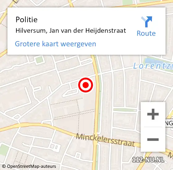 Locatie op kaart van de 112 melding: Politie Hilversum, Jan van der Heijdenstraat op 22 juni 2024 21:05