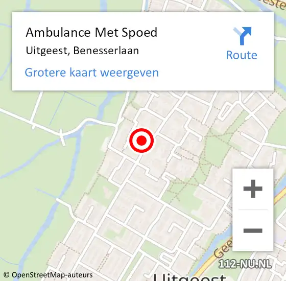 Locatie op kaart van de 112 melding: Ambulance Met Spoed Naar Uitgeest, Benesserlaan op 22 juni 2024 21:25