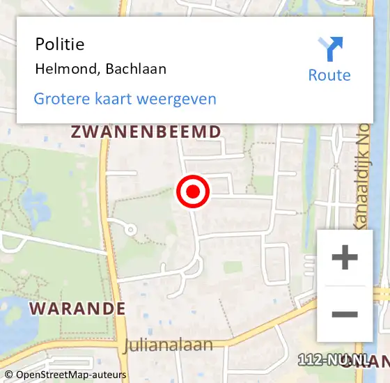 Locatie op kaart van de 112 melding: Politie Helmond, Bachlaan op 22 juni 2024 21:35