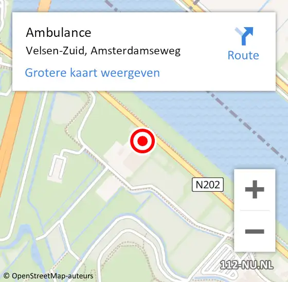 Locatie op kaart van de 112 melding: Ambulance Velsen-Zuid, Amsterdamseweg op 22 juni 2024 21:43