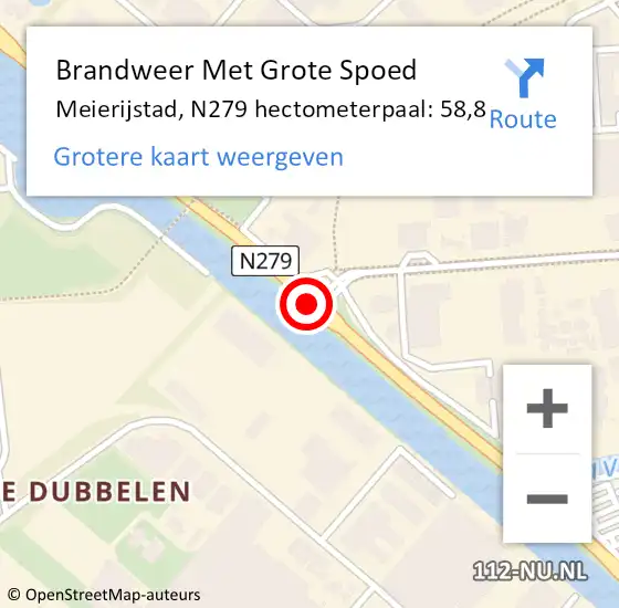Locatie op kaart van de 112 melding: Brandweer Met Grote Spoed Naar Meierijstad, N279 hectometerpaal: 58,8 op 22 juni 2024 21:48
