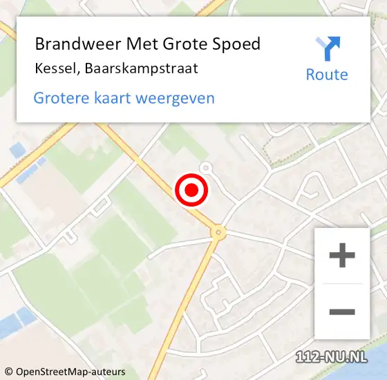 Locatie op kaart van de 112 melding: Brandweer Met Grote Spoed Naar Kessel, Baarskampstraat op 22 juni 2024 22:14