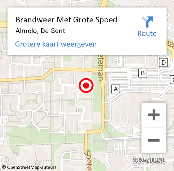 Locatie op kaart van de 112 melding: Brandweer Met Grote Spoed Naar Almelo, De Gent op 22 juni 2024 22:23