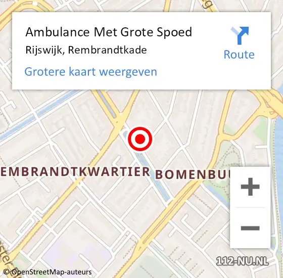 Locatie op kaart van de 112 melding: Ambulance Met Grote Spoed Naar Rijswijk, Rembrandtkade op 22 juni 2024 22:39