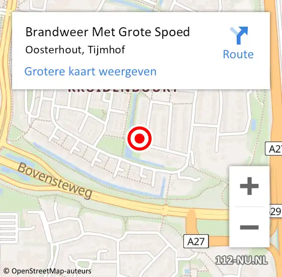 Locatie op kaart van de 112 melding: Brandweer Met Grote Spoed Naar Oosterhout, Tijmhof op 22 juni 2024 22:52