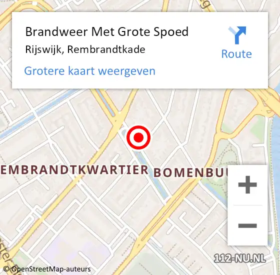 Locatie op kaart van de 112 melding: Brandweer Met Grote Spoed Naar Rijswijk, Rembrandtkade op 22 juni 2024 22:53