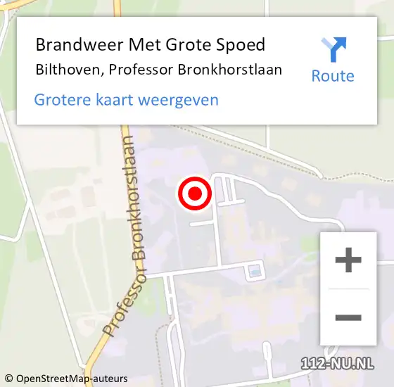 Locatie op kaart van de 112 melding: Brandweer Met Grote Spoed Naar Bilthoven, Professor Bronkhorstlaan op 22 juni 2024 22:54