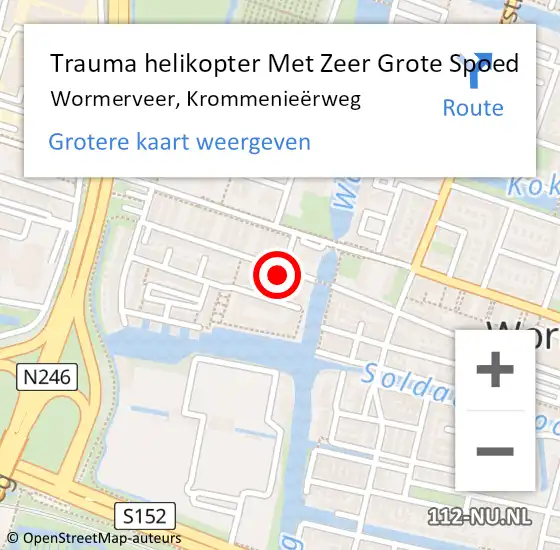 Locatie op kaart van de 112 melding: Trauma helikopter Met Zeer Grote Spoed Naar Wormerveer, Krommenieërweg op 22 juni 2024 22:56