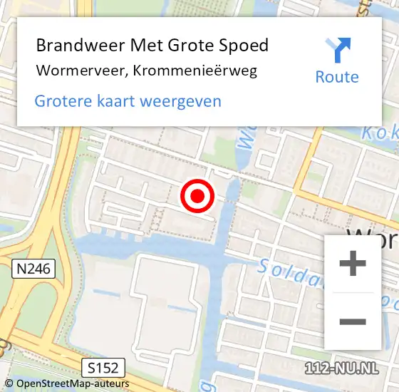 Locatie op kaart van de 112 melding: Brandweer Met Grote Spoed Naar Wormerveer, Krommenieërweg op 22 juni 2024 22:56