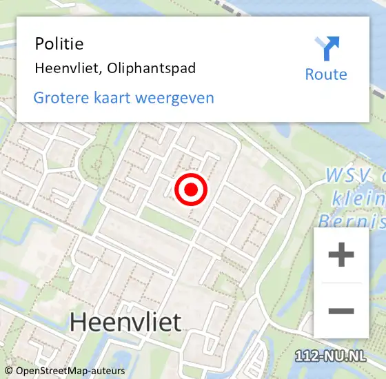 Locatie op kaart van de 112 melding: Politie Heenvliet, Oliphantspad op 22 juni 2024 23:07