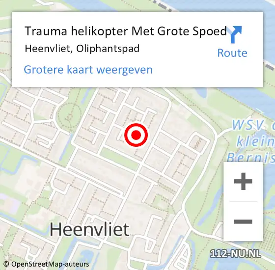 Locatie op kaart van de 112 melding: Trauma helikopter Met Grote Spoed Naar Heenvliet, Oliphantspad op 22 juni 2024 23:12