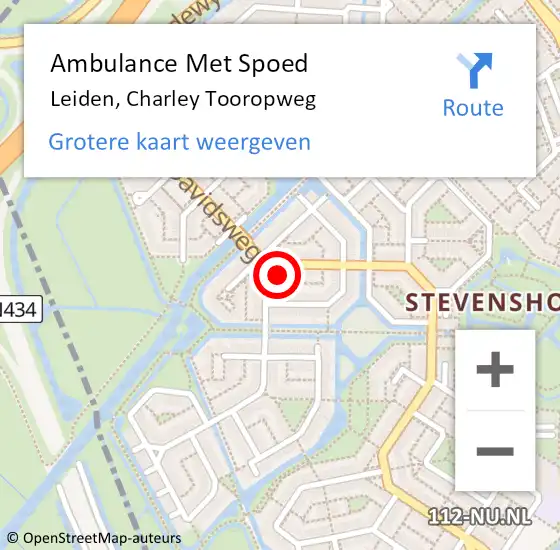 Locatie op kaart van de 112 melding: Ambulance Met Spoed Naar Leiden, Charley Tooropweg op 22 juni 2024 23:14