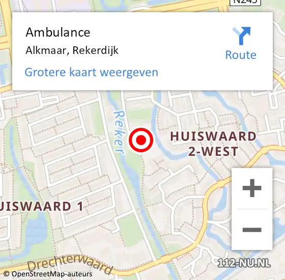 Locatie op kaart van de 112 melding: Ambulance Alkmaar, Rekerdijk op 22 juni 2024 23:26