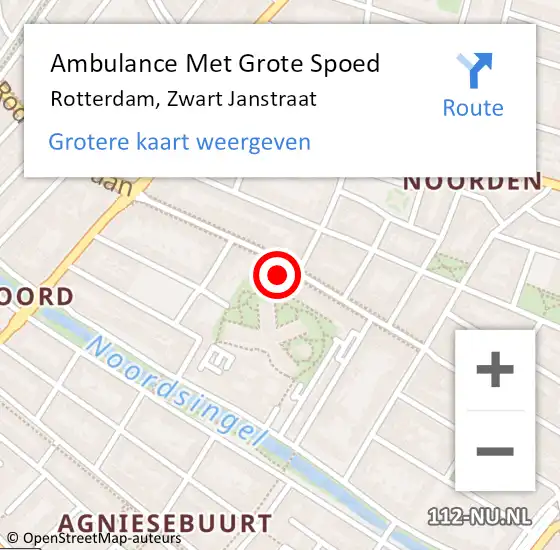 Locatie op kaart van de 112 melding: Ambulance Met Grote Spoed Naar Rotterdam, Zwart Janstraat op 22 juni 2024 23:29