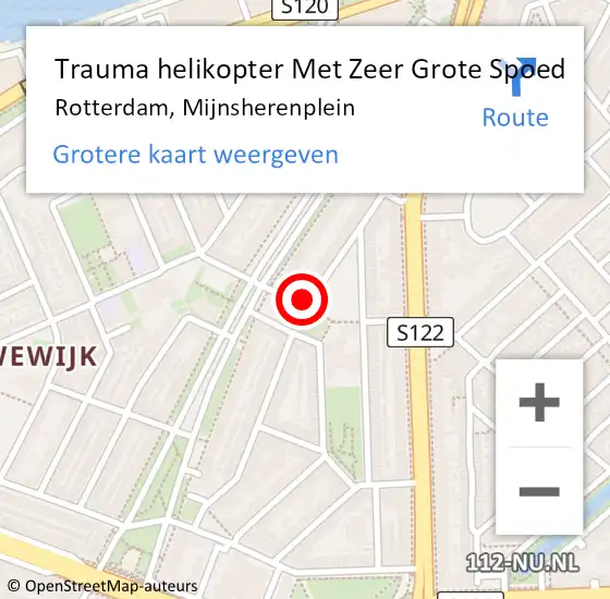 Locatie op kaart van de 112 melding: Trauma helikopter Met Zeer Grote Spoed Naar Rotterdam, Mijnsherenplein op 23 juni 2024 00:03