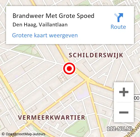 Locatie op kaart van de 112 melding: Brandweer Met Grote Spoed Naar Den Haag, Vaillantlaan op 23 juni 2024 00:39