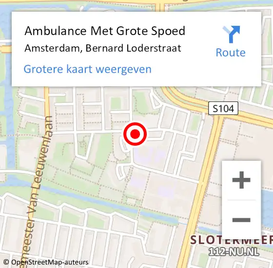 Locatie op kaart van de 112 melding: Ambulance Met Grote Spoed Naar Amsterdam, Bernard Loderstraat op 23 juni 2024 00:43