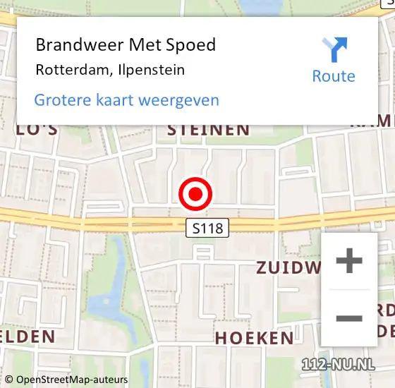 Locatie op kaart van de 112 melding: Brandweer Met Spoed Naar Rotterdam, Ilpenstein op 23 juni 2024 01:03