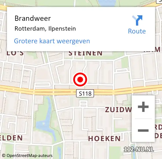 Locatie op kaart van de 112 melding: Brandweer Rotterdam, Ilpenstein op 23 juni 2024 01:17