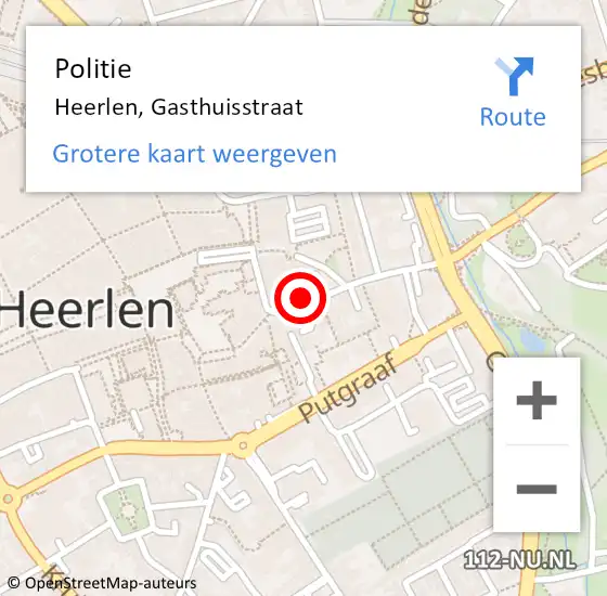 Locatie op kaart van de 112 melding: Politie Heerlen, Gasthuisstraat op 23 juni 2024 01:20