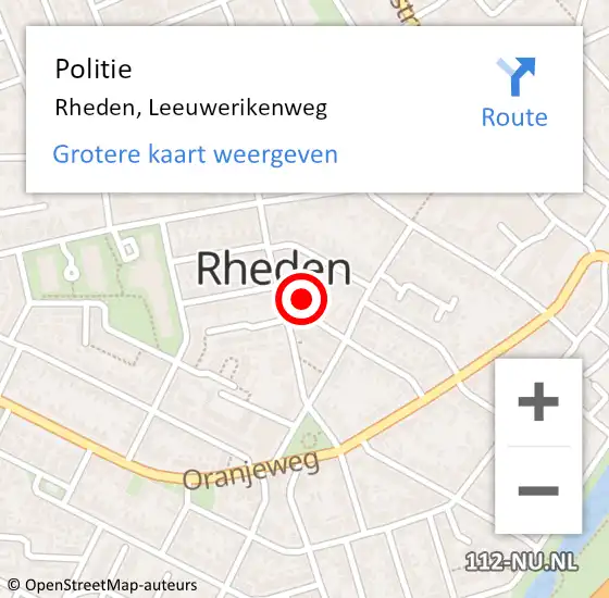 Locatie op kaart van de 112 melding: Politie Rheden, Leeuwerikenweg op 23 juni 2024 01:29