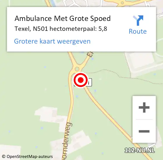 Locatie op kaart van de 112 melding: Ambulance Met Grote Spoed Naar Texel, N501 hectometerpaal: 5,8 op 23 juni 2024 01:37