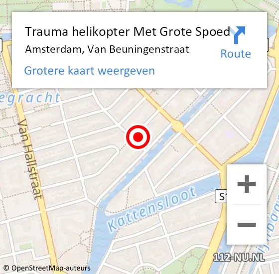 Locatie op kaart van de 112 melding: Trauma helikopter Met Grote Spoed Naar Amsterdam, Van Beuningenstraat op 23 juni 2024 02:25