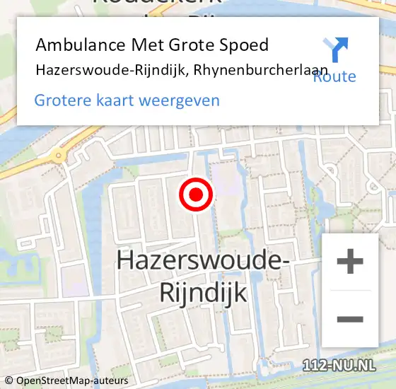 Locatie op kaart van de 112 melding: Ambulance Met Grote Spoed Naar Hazerswoude-Rijndijk, Rhynenburcherlaan op 23 juni 2024 02:44