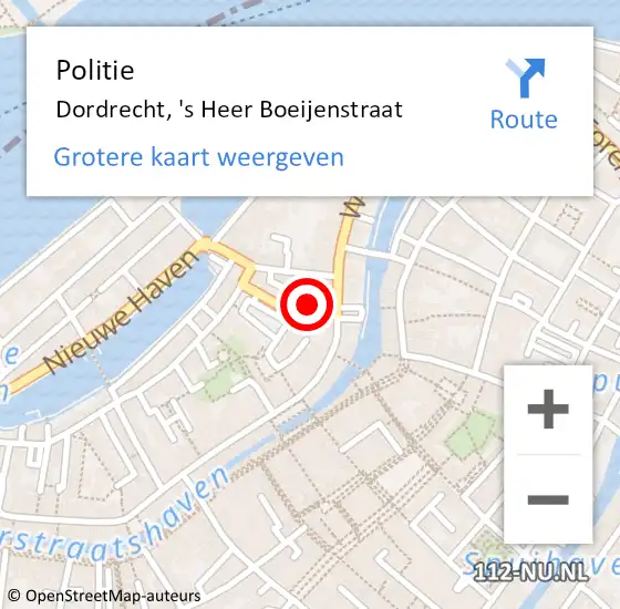 Locatie op kaart van de 112 melding: Politie Dordrecht, 's Heer Boeijenstraat op 23 juni 2024 02:59