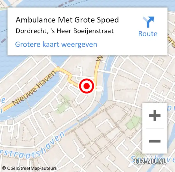Locatie op kaart van de 112 melding: Ambulance Met Grote Spoed Naar Dordrecht, 's Heer Boeijenstraat op 23 juni 2024 02:59