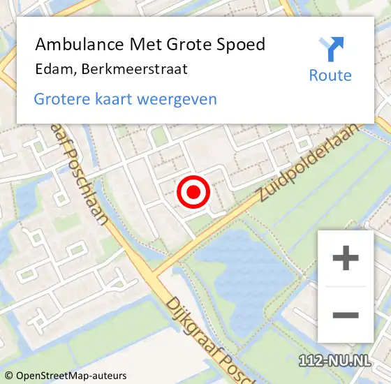 Locatie op kaart van de 112 melding: Ambulance Met Grote Spoed Naar Edam, Berkmeerstraat op 23 juni 2024 03:06