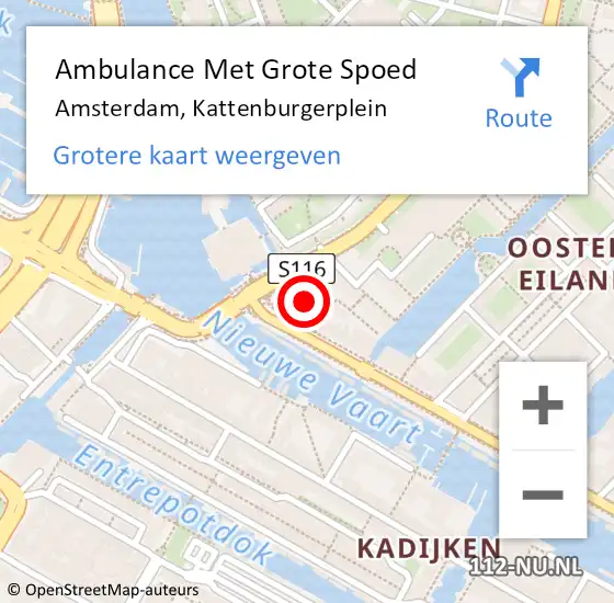 Locatie op kaart van de 112 melding: Ambulance Met Grote Spoed Naar Amsterdam, Kattenburgerplein op 23 juni 2024 04:19