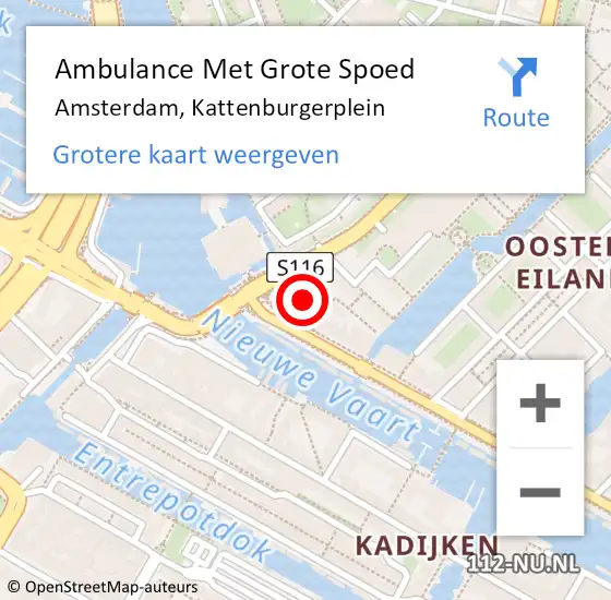 Locatie op kaart van de 112 melding: Ambulance Met Grote Spoed Naar Amsterdam, Kattenburgerplein op 23 juni 2024 04:22
