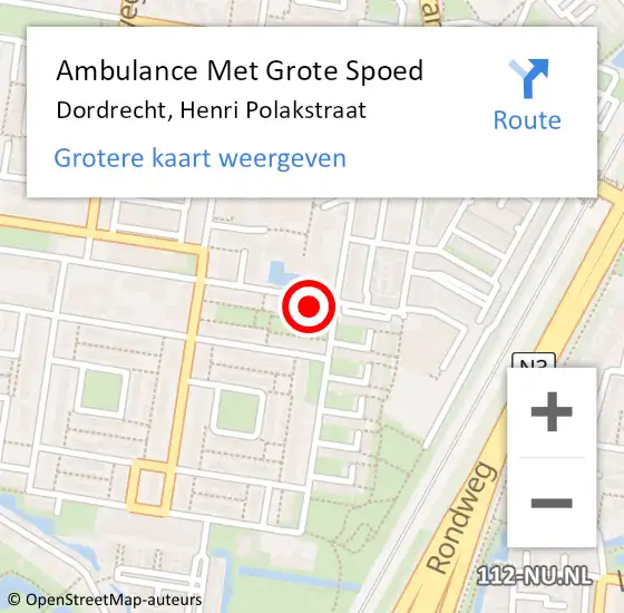 Locatie op kaart van de 112 melding: Ambulance Met Grote Spoed Naar Dordrecht, Henri Polakstraat op 23 juni 2024 04:25