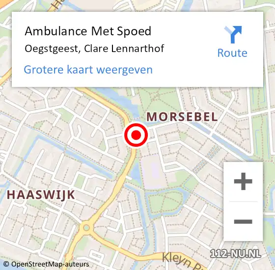 Locatie op kaart van de 112 melding: Ambulance Met Spoed Naar Oegstgeest, Clare Lennarthof op 23 juni 2024 04:43