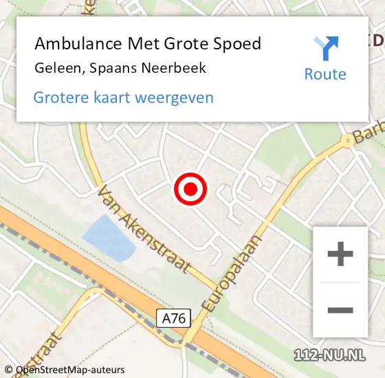 Locatie op kaart van de 112 melding: Ambulance Met Grote Spoed Naar Geleen, Spaans Neerbeek op 10 oktober 2014 12:25