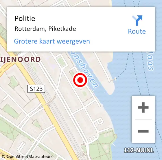 Locatie op kaart van de 112 melding: Politie Rotterdam, Piketkade op 23 juni 2024 07:33