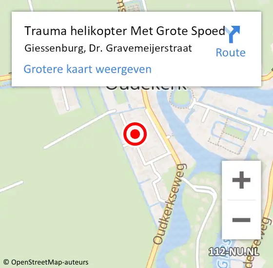 Locatie op kaart van de 112 melding: Trauma helikopter Met Grote Spoed Naar Giessenburg, Dr. Gravemeijerstraat op 23 juni 2024 07:42