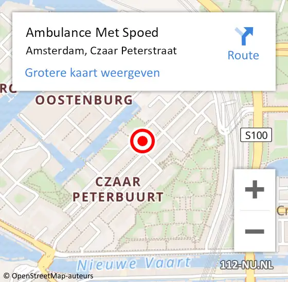 Locatie op kaart van de 112 melding: Ambulance Met Spoed Naar Amsterdam, Czaar Peterstraat op 23 juni 2024 07:49