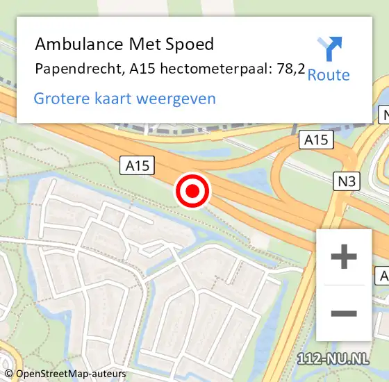 Locatie op kaart van de 112 melding: Ambulance Met Spoed Naar Papendrecht, A15 hectometerpaal: 78,2 op 23 juni 2024 08:07