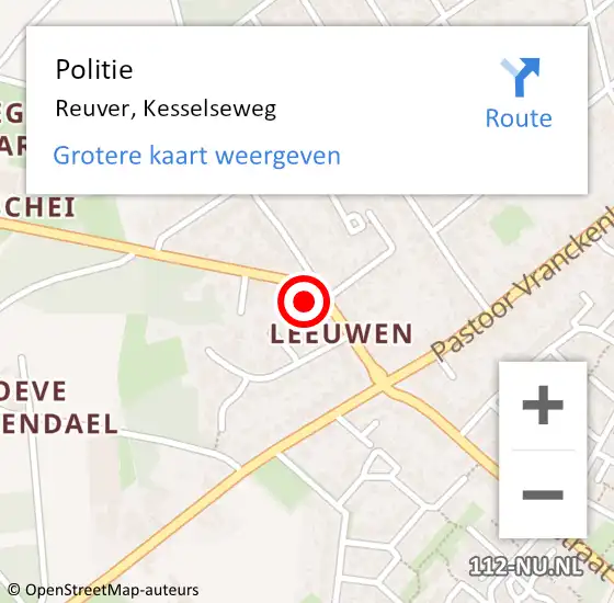 Locatie op kaart van de 112 melding: Politie Reuver, Kesselseweg op 23 juni 2024 08:31